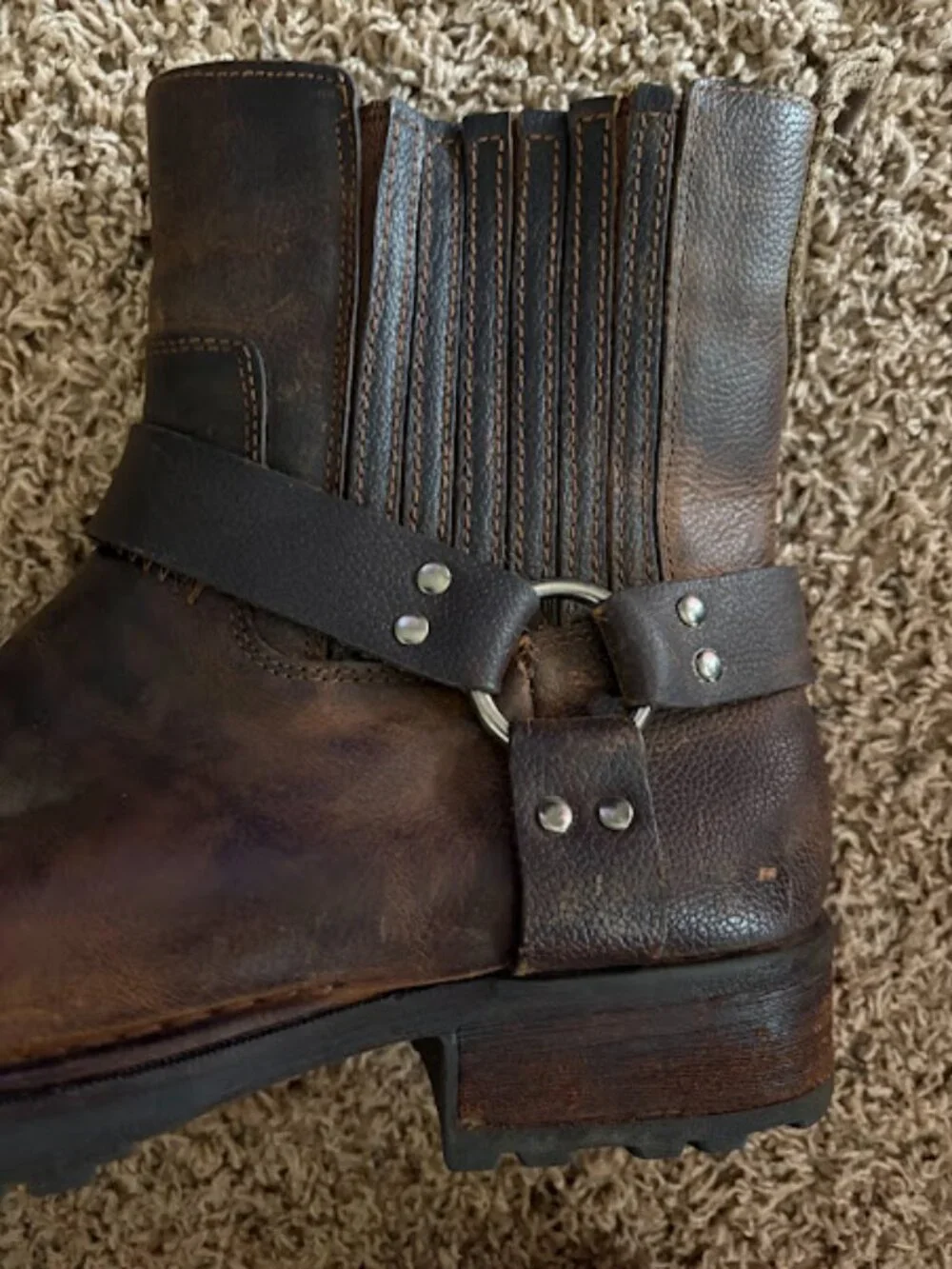 RJ Colt Minor Harness Pull On Boots Men's Sz 10.5 Brown Leather Motorcycle Biker